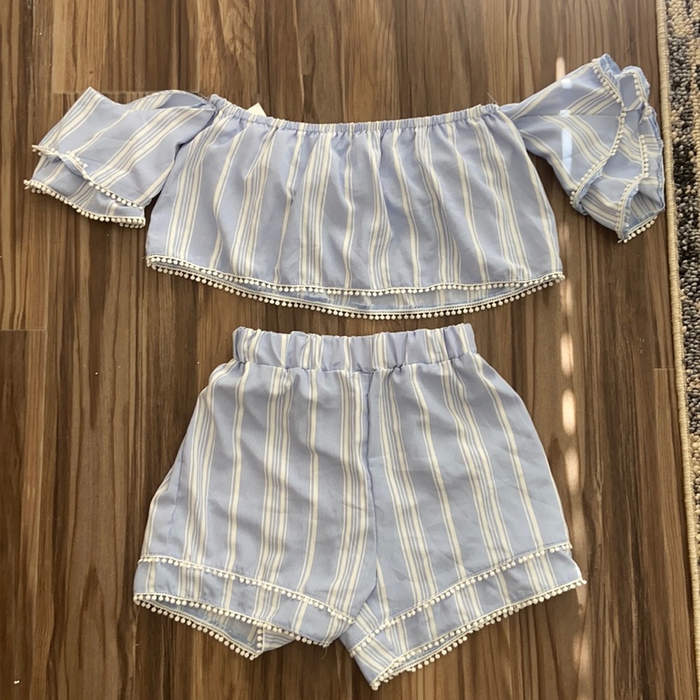 Blue & white striped Two piece set